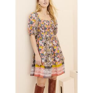 Velvet Taira Puff Sleeve Mini Dress Multicolor Floral Boho Cottagecore L NWT